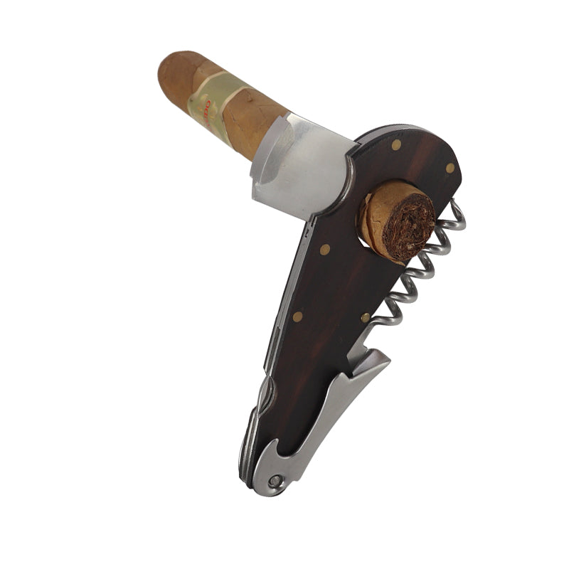 China High Quality Multi-Function Wooden Stanless-Steel Colorful Cigar Knife With Wine Opener Cigar Cutter